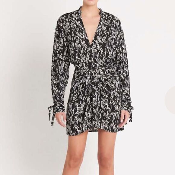 IRO Yhaz Mini Dress Long Sleeve in Black and White - Picture 2 of 8